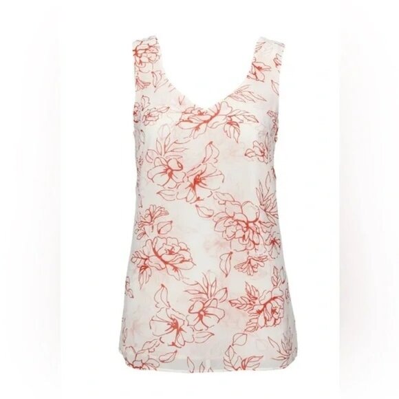 CAbi Tops - CABI Stencil Top White/Red Floral Sz XL #6325 EUC